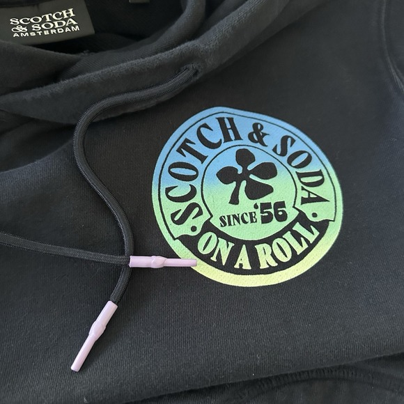 Scotch & Soda Hoodie XL Black Freedom Seeker Rainbow Graphic Organic Cotton - Picture 6 of 10